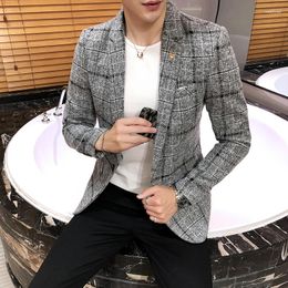 Men's Suits 2023 Gentleman Korean Version Of Fashion Business Slim Wedding Linen Casual Plaid Groomsman Italian Style Blazer