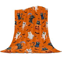 Blankets Halloween Bats Haunted Mansion Purple Soft Warm Flannel Throw Blanket Bed Grinning Ghosts for Sofa Gifts 230906