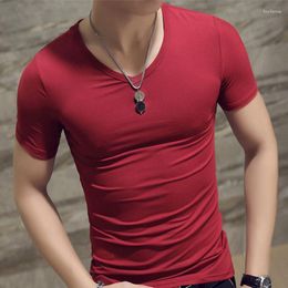 Men's Suits A2567 Fashion Fitness V Neck Short Sleeve T-Shirt Summer Casual Gym Solid Color Tops Plus Size Slim Polyester T-Shirts