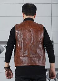 Men's Vests Real Motorcycle Biker Multiple Pockets Cow Genuine Leather Vest Men Waistcoat Sleeveless Jacket Tank Top