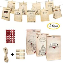 Gift Wrap Christmas Advent Calendar Bag Xmas Countdown 24 Extra-Thick Kraft Paper Bags DIY With Stickers For Crafts Decorations