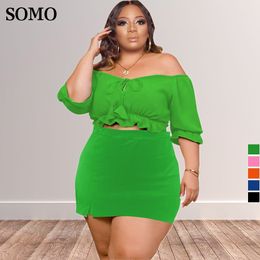 Women's Plus Size Tracksuits Women Clothing Sexy Off Shoulder Two Piece Set One Word Collar Mini Culottes Summer Outfits Wholesale Drop 230906