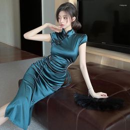 Ethnic Clothing Chinese Dress Cheongsam Chi-pao Elegant Retro Sexy Open Waist Improvement Qipao Summer Slim Wrap Hip Imitation Satin