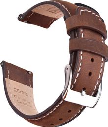 Basics Quick Release Leather Watch Band - Crazy Horse Oiled Leather Watch Strap - Choice of Colour & Width - 20mm or 22mm