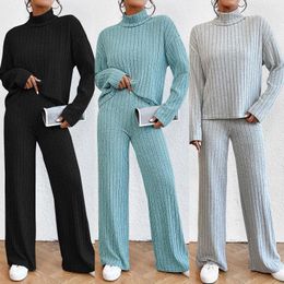 Women's Two Piece Pants Sets For Women Solid Colour Knit Top Korean Streetwear Pant Suits Loose Casual Spring Autumn Homewear