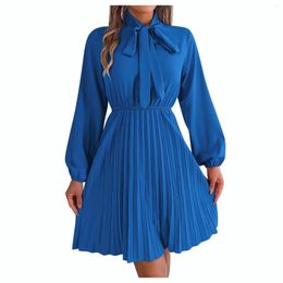 Casual Dresses Women's 2023 Autumn Winter Temperament Lace Up Solid Color High Waist Long Sleeve Pleated Dress