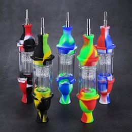 Silicone Hand Pipes Nectar Collector Kit With 10mm Joint Stainless Steel Tip 6 Arm Tree Philtre Birdcage Percolator Perc Dab Oil Rig Smoking Water Pipe Bongs