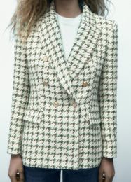 Women's Suits Blazers Spring Woman Tweed Texture Blazer Double Breasted Slim Versatile Office Lady Suit Jacket Female Coats Outwear 230905