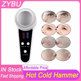 Hot Cold Hammer Cryotherapy Heating Facial Skin Lifting Tighten Anti-aging Face Spa Shrink Pore Massager Blue Photon LED Therapy Skin Care Lead-in Device