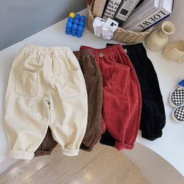 Trousers Children s Corduroy Pants Autumn Winter Boys Girls Loose Casual Korean Fashion Kids Toddlers Thick Warm Fleece Clothes 230906