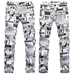 Men's Jeans Trendy Nightclub Irregular Personalised Printing Coloured Painting Casual Fashion Slim Fit