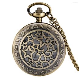 Pocket Watches Bronze Hollow Stars Quartz Analogue Necklace Watch Men Women Arabic Numerals Dial Charm Vintage Pendant Chain Clock Gifts