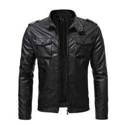 Mens Jackets Coat Fashion Slim Leather Jacket Stand Collar Zipper Short Double Pockets Autumn Winter Overcoat 230905