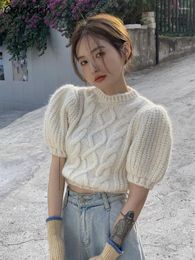 Women's Sweaters Short Sleeve Pullovers Women Casual Elegant Lovely Knitwear Autumn Clothing All-match Cropped Aesthetic Females Chic