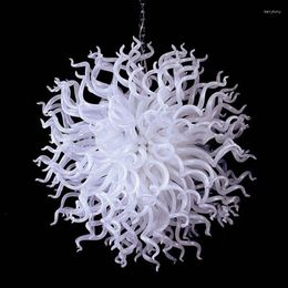 Chandeliers Contemporary Murano Blown Glass Chandelier Round Handmade White For Sale