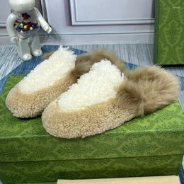 Slippers Women Winter 2023 Import Wool Upper Design Round Toe Wrapping Fairy Shoes Comfortable Warmth Female