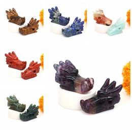 Decorative Objects Figurines 2" Dragon Head Skull Statue Natural Reiki Healing Crystals Stone Healing Figurines Crafts Halloween Spiritual Wicca Home Decor 230905