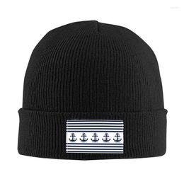 Berets Nautical Stripes With Navy Blue Anchor Beanie Cap Winter Warm Bonnet Femme Knit Hats Ski Sailing Sailor Skullies Beanies Hat