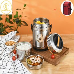 Lunch Boxes 1 5L 2 0L 2 5L Stainless Steel Vacuum Box Long Insulated Bento with Bag Student Bucket Food Container 230906