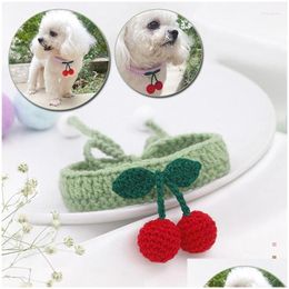 Dog Apparel Cute Neckerchief Pet Cat Pure Hand-Woven Bandana Bibs Scarf Cherry Collar Accessories Drop Delivery Home Garden Supplies Dh6On