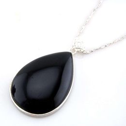 Mode semi-ädelt smycken svart onyx stor hänge; Klassiskt kvinnliga halsband
