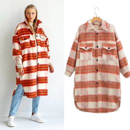 Womens Wool Blends AutumnWinter European and American Wear Plus Size Mid length Coat with Woolen Plaid 230905