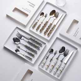 Dinnerware Sets Retro Stainless Steel Tableware Three-piece Knife Fork Spoon Set Pearl Gift Creative Gold Silver Delivery Fashion