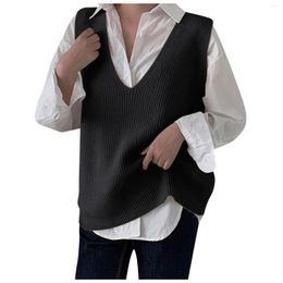 Men's Vests Ribbed Knit Split Women's Vest Casual Sleeveless V Neck Pullover Sweater Solid Colour Vintage Blouse Tops Jumper