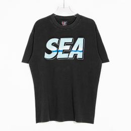 Men's Tshirts Saint Michael x Sea 23ss Men Women t Shirt Washed Distress Vintage Hip Hop High Street Casual Oversized Short Sleeve 230905
