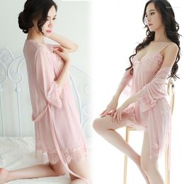 Women's Sleepwear Adult Three Piece Lace Sexy Pajamas Fun Underwear Perspective Dress Mesh Sling Sleeping Lingerie