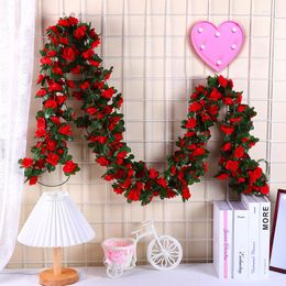 Decorative Flowers 45 Head Artificial Flower Vine Wall Hanging Rattan Wedding Home Decoration Fake Plant Room Arrangement