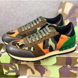 Trainers Designer Camouflage Mesh Sneaker Casual Womens Mens Camo Leather Shoes Studded Flats Rock