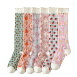 Women Socks Strawberry Transparent Glass Crystal Knee Length Lace Mesh Fruit Girls Long Tube Stockings Summer Ultra-thin