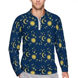 Men's Polos Gold Star Print Loose Polo Shirts Mens Retro Sun Moon Long Sleeves Casual T-Shirts Stylish Autumn Pattern Shirt Big Size 4XL 5XL