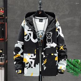 Giacche da uomo Primavera Autunno Giacca a vento con cappuccio a due lati Giacca da uomo Streetwear Moda Orso stampato Abiti Hip Hop Cappotto Taglia grande 8XL