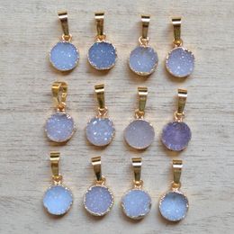 Pendant Necklaces 10 Mm Round Druzy Crystal Quartz Pendants With Electroplated Gold Edges