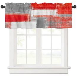 Curtain Red Grey White Oil Painting Abstract Geometric Short Curtains Kitchen Wine Cabinet Wardrobe Window Small Home Decor