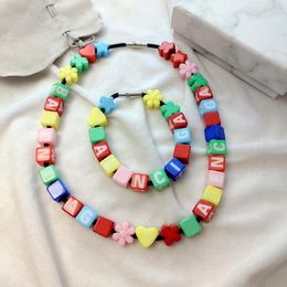 Chains Candy Colour Cube Brick Block Necklace For Teenage Girls Y2k Jewellery Black Bead Letter Toy Funny 2000s Aesthetic