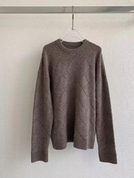 Women's Sweaters Fashion Brown Diamond Layering Feeling 95% Wool Knitted Sweater For Women 2023 Autumn High Quality O-Neck Loose Jumper Lady