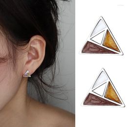 Stud Earrings Trendy Silver Color Brown White Triangle Geometric For Women Girl Gift Fashion Jewelry Dropship Wholesale