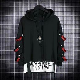 Men's Hoodies Sweatshirts Autumn Men's Hoodie Sweatshirt Casual Black Hoodies Tops Techwear Hip Hop Harajuku Patchwork Japanese Streetwear Men 3XL 230905