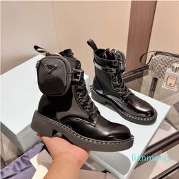 Women's Luxury Boots with Pouch Matt Patent Leather Inverted Triangle Buckle Luxury Boots Brand Ankle Boots Multi Style