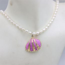 Choker Trendy Jewelry Luxury Alloy Chain Natural Sea Snail Fan Shell Freshwater Pearl Short Dangle Necklace Design For Women Charm Gift