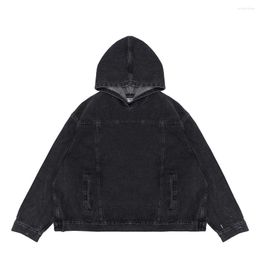 Men's Hoodies 2023 Fashion Punk Wash Denim Hoodie Hip Hop Coat Harajuku Retro Autumn/Winter Sweatshirt Oversize Unisex