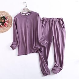 Women's Sleepwear Ladies Toothpick Strips Velvet Sweater Casual Lounge Autumn Winter Long Sleeve Trousers Round Neck Stitching Women Home