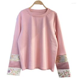 Women's Hoodies Flower Embroidery Sleeve Chinese Traditional Sweatshirt Round Collar Drop Girls Floral Patchwork Pullovers