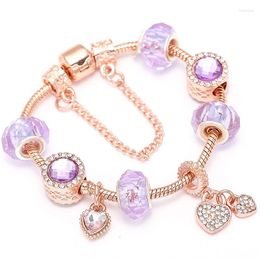 Strand Rose Gold Jewellery Sweet Glass Diy Beads Original Bracelet Girl Purple Heart Shaped Accessory Gift