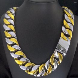 Chains Steel & Yellow Colour 316L Stainless 32mm Width Very Heavy Necklace Long Chain Jewellery