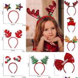 Party Favour Cartoon Red Christmas Hair Band Santa Claus Snowman Antlers Headband Merry Xmas Decor Adt Kids Naviidad Gifts Noel Toys Dh0Fv