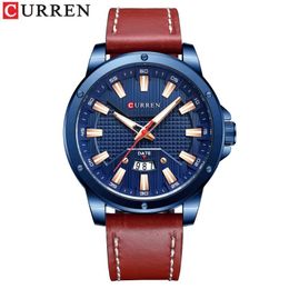 Wristwatches Curren 8376 Mens Watch Waterproof Quartz Fashion LeatherBelt Business Calendar 230905